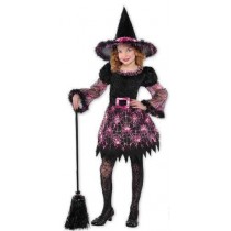 Disfarce Halloween criança - Bruxa com teias rosa