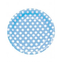 Pratos azul claro com bolinhas