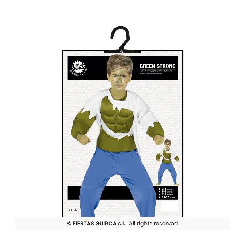 Disfarce Carnaval Homem Forte Verde 10-12  anos